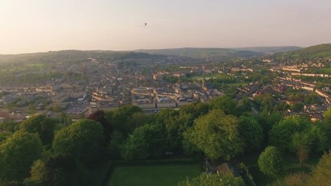 City of Bath (UK) Aerial Drone Footage of Historic Town & Countryside Surroundings at Sunset