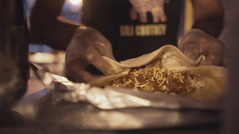 Street Food Vendor Making Burrito Wrap