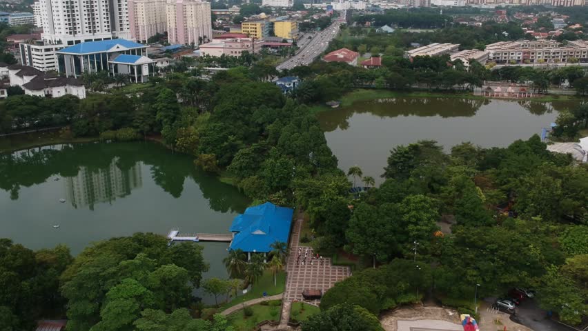 Park with triple lakes aerial shot