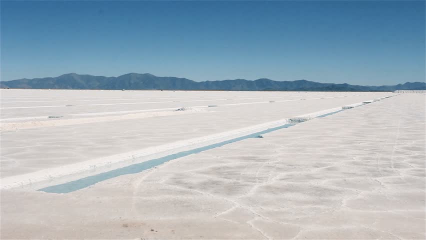 Salt Flat Evaporation Pools, Wide Panning Shot at Salinas Grandes, Argentina
