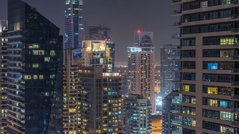 Dubai Marina Jlt Night Timelapse Glittering Stock Footage Video (100% 