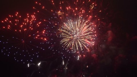 Professional video of fireworks show in 4K slow motion 