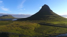 4K Aerial movie of Mountian Kirkjufell in Summer of Iceland