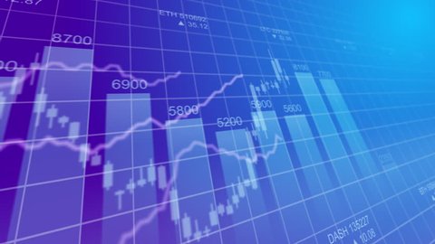 Bar graph of cryptocurrency stock exchange market indices animation 4k seamless looping video background. Abstract currency rate chart looped animated purple backdrop.