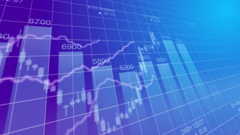 Bar graph of cryptocurrency stock exchange market indices animation 4k seamless looping video background. Abstract currency rate chart looped animated purple backdrop. Stock Video