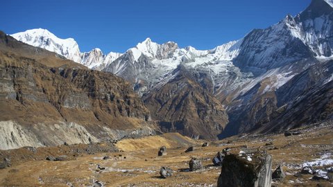 Machapuchare mountain view from Annapurna Base Camp, Nepal, Annapurna circuit, Himalaya, Asia.