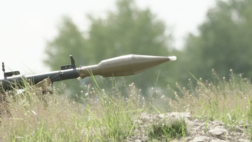 Soldier Shoots With RPG7. Anti Tank Missile Launcher