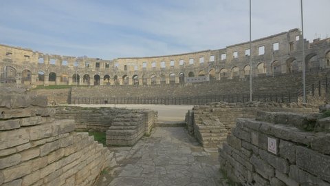 Pula, Croatia - April, 2016: Roman amphitheater ruins in Pula, Croatia