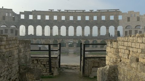 Pula, Croatia - April, 2016: Access gate inside Pula Arena, the Roman amphitheater in Pula