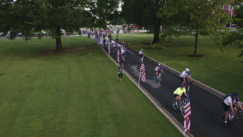 Aerial of Start of a Cycling Event