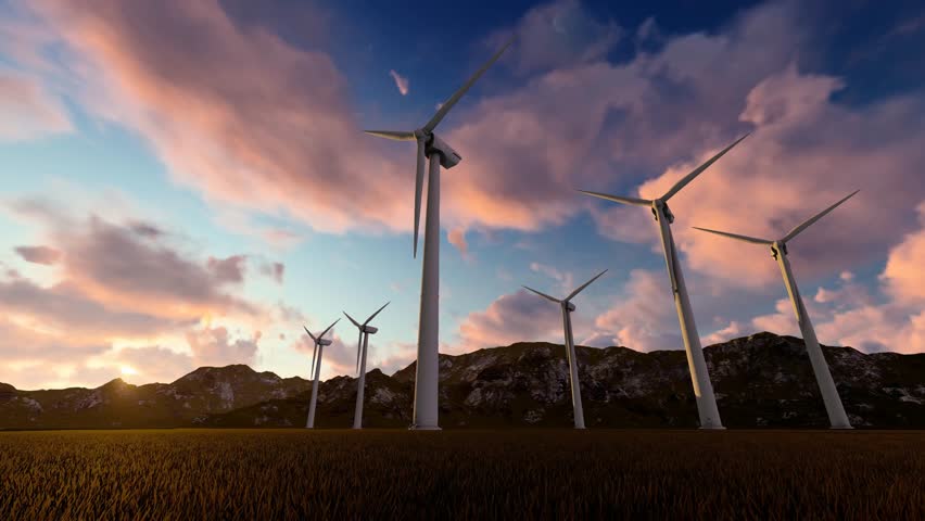 Wind turbine on green meadow evening | Shutterstock HD Video #1011001994
