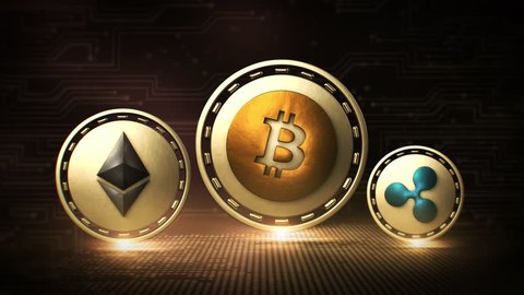 Top 3 Cryptocurrencies - Bitcoin Ethereum Litecoin - 3D Coins Loop