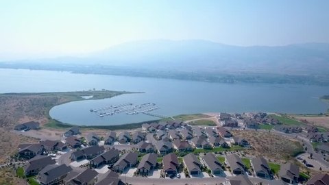 Aerial overlooking cottages and houses on Osoyoos Lake