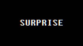 retro videogame SURPRISE word text computer tv glitch interference noise screen animation seamless loop New quality universal vintage motion dynamic animated background colorful joyful video 