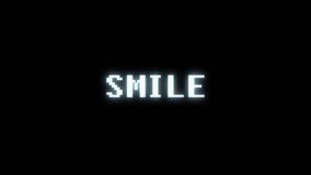 retro videogame SMILE word text computer tv glitch interference noise screen animation seamless loop New quality universal vintage motion dynamic animated background colorful joyful video 