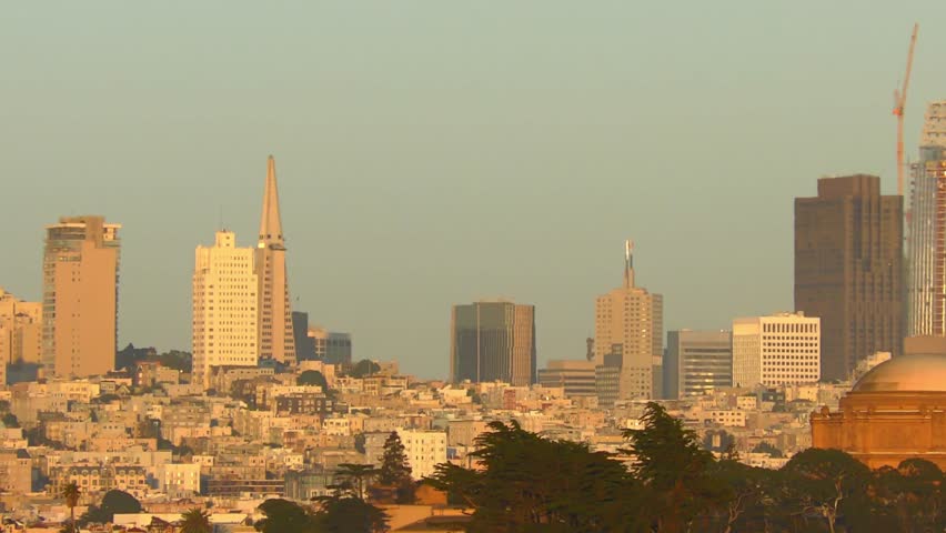 San Francisco skyline at sunset, as seen from Chrissy Field, California, USA | Shutterstock HD Video #1011016319