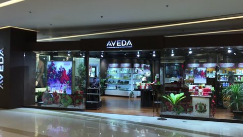 BANGKOK - DECEMBER 2017: Aveda store in the Siam Paragon mall. Aveda Corporation is a company founded by Horst Rechelbacher, now owned by Estee Lauder Companies, headquartered in Blaine, USA. 