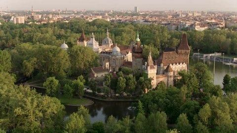 Aerial view of the City Park and the Vajdahunyad Castle in Budapest