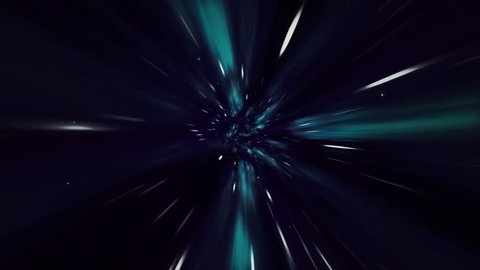 Seamless loop of interstellar travel through a dark blue wormhole filled with stars. Space journey through time continuum. Warp in science fiction black hole vortex hyperspace tunnel