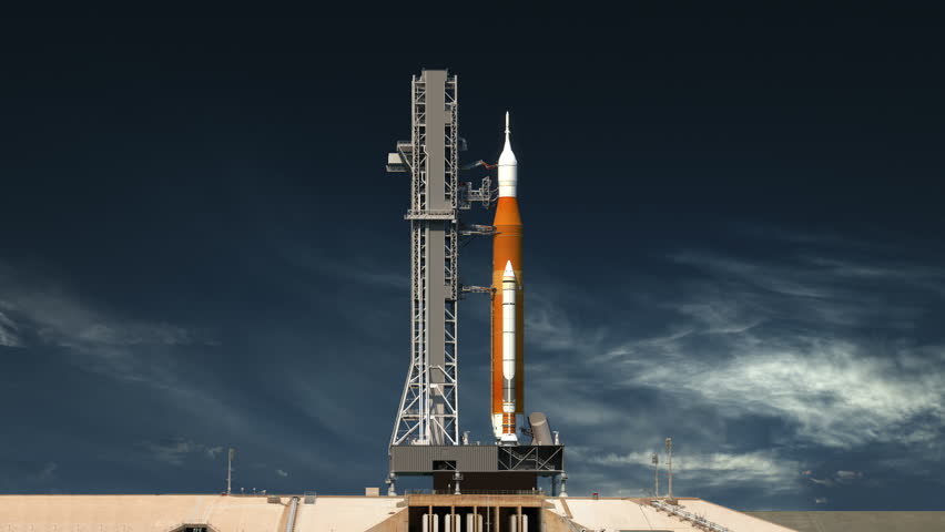 Space Launch System Takes Off. Realistic 3D Animation. 4K. Ultra High Definition. 3840x2160. Royalty-Free Stock Footage #1011036248
