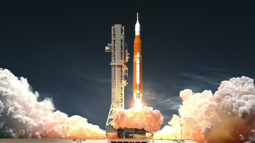Space Launch System Takes Off. Realistic 3D Animation. 4K. Ultra High Definition. 3840x2160. Royalty-Free Stock Footage #1011036248