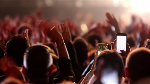 Concert crowd footage Iconic night neon rock concert cheering popular clapping hands social People lift clap hands heart led strobing Bulb stage stadium floodlights Canon EOS 5D Mark 4K Series Gallery