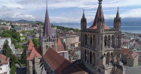 Lausanne cathedral approach - Aerial 4K