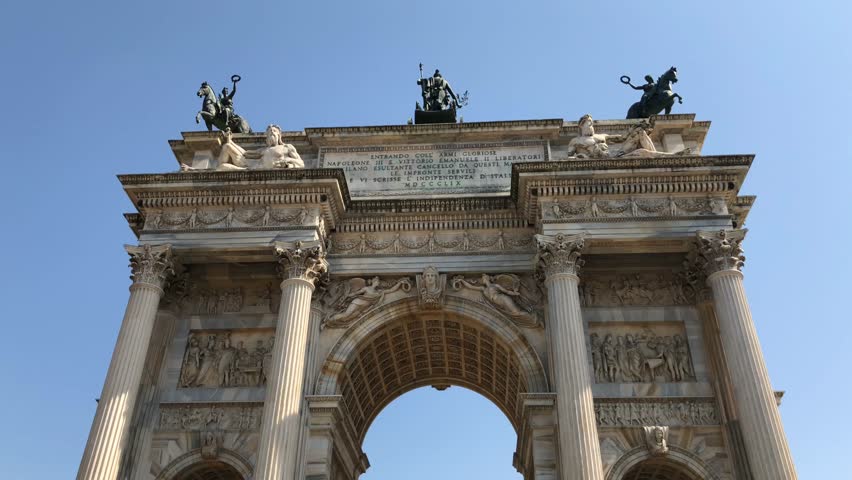 Arch of Peace ( Arco della Pace) in Sempione Park,Milan,Italy.Originally called the Arch of Triumph, it was built in the early 19th century to honor Napoleons victories, although it was not completed