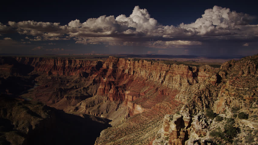 Grand Canyon with thunderstorm and distant  downpour
