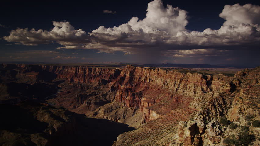 Grand Canyon with monsoon and distant  downpour