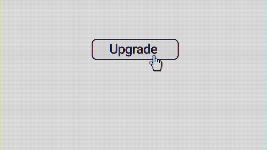 A clean, white "Upgrade" social media-style button animation. Two versions, CRT and clean, and optional luma matte for both included.  	 Royalty-Free Stock Footage #1011055676