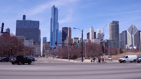 CHICAGO, IL - MARCH 18: Lake Shore drive intersection in downtown Chicago, Illinois on March 18, 2018.