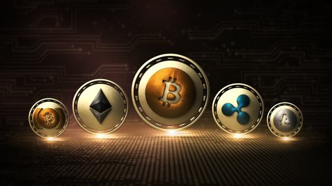 Top 5 Cryptocurrencies - Bitcoin Ethereum Ripple Litecoin Bitcoin Cash - 3D Coins Loop
