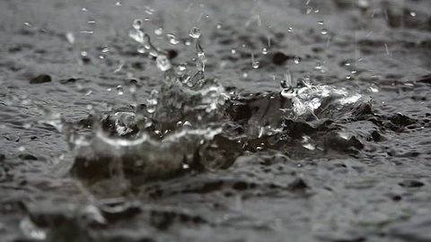 Raindrop splashing the flood in crown formed ,hd format slow motion.
Raining.
