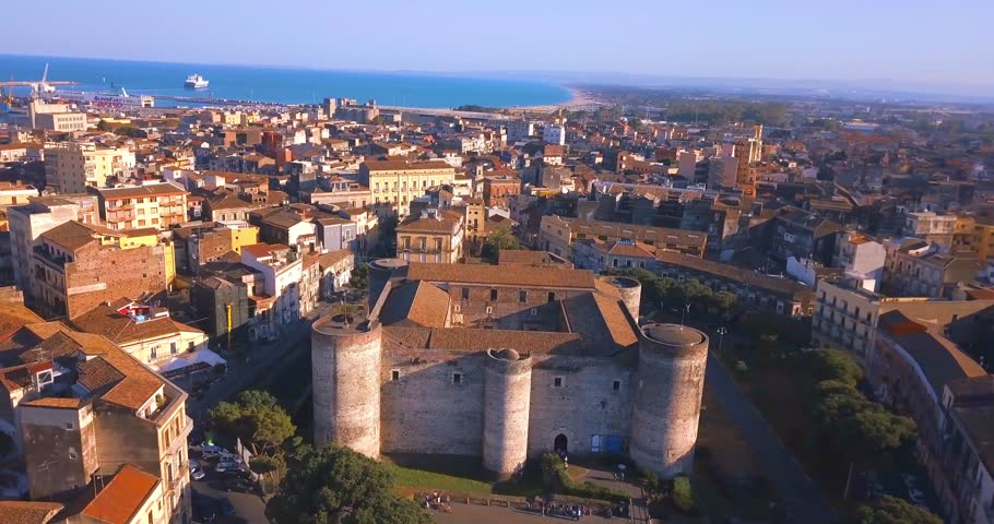 Aerial view of the Castello Ursino, also known as Castello Svevo di Catania, is a castle in Catania, Sicily, southern Italy. Royalty-Free Stock Footage #1011070562