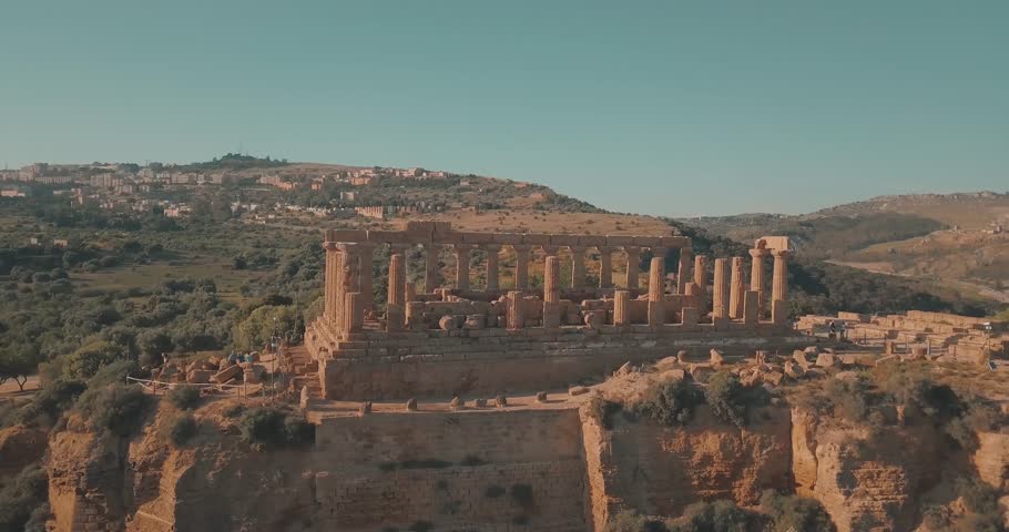 Selinunte, Sicily, Italy. Aerial view on the ancient Greek city on the south coast of Sicily, Italy. Temple of Hera ruins of Doric style architecture.