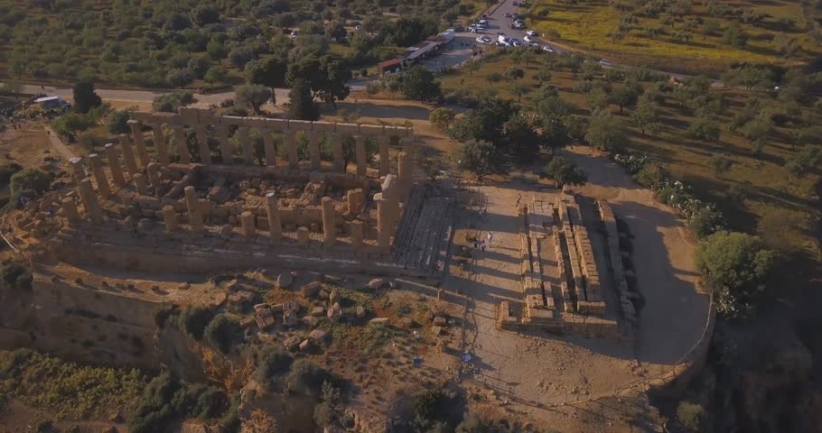 Selinunte, Sicily, Italy. Aerial view on the ancient Greek city on the south coast of Sicily, Italy. Temple of Hera ruins of Doric style architecture.
