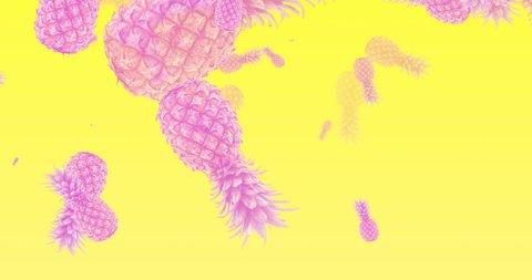 Pink pineapples are falling yellow background Stock-video