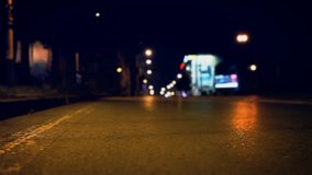 Night empty street on asphalt road slider footage