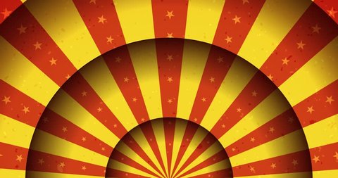 Vintage Animated Circus Merry-Go-Round Background/
Seamless looped animation of a vintage abstract circus merry-go-round background rotation, with shadow circles, sunbeams and soft grunge texture