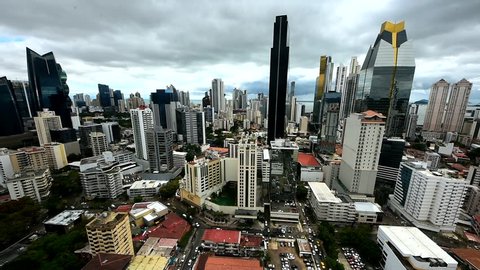 City skyline, Panama City, Panama, Central America. Aerial view of Panama city