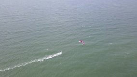 Drone video of a kite surfer at full speed