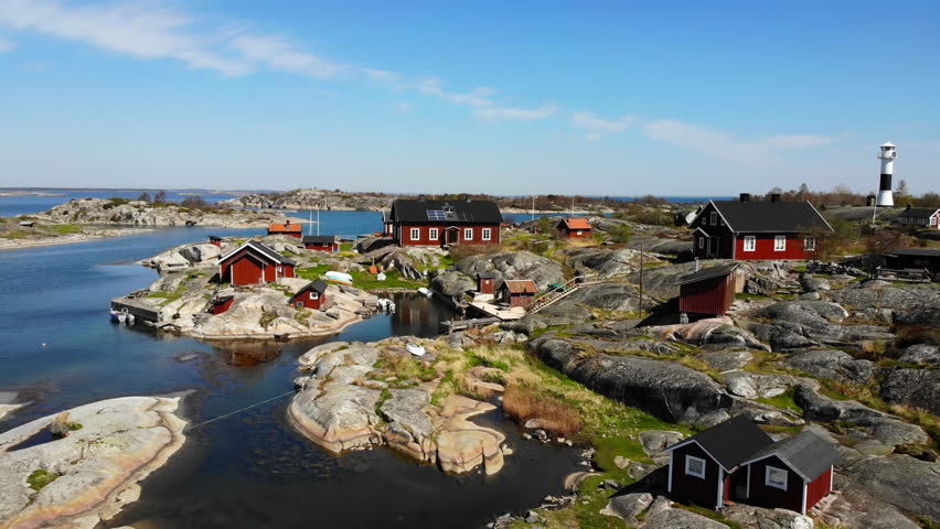 Aerial footage of red cabins on island "Huvudskar" in the Stockholm archipelago
 Royalty-Free Stock Footage #1011152972