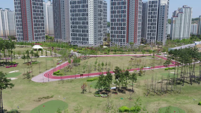 Aerial view of park and Kimpo city ,South Korea.