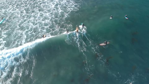 Surfers on Waves Aerial Shot of Malibu California