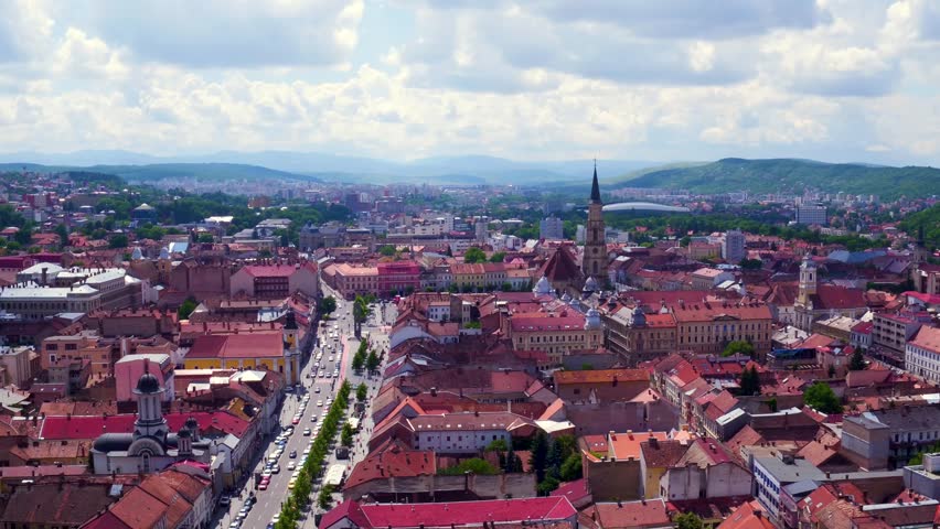 Aerial view of Cluj, Romania. The city