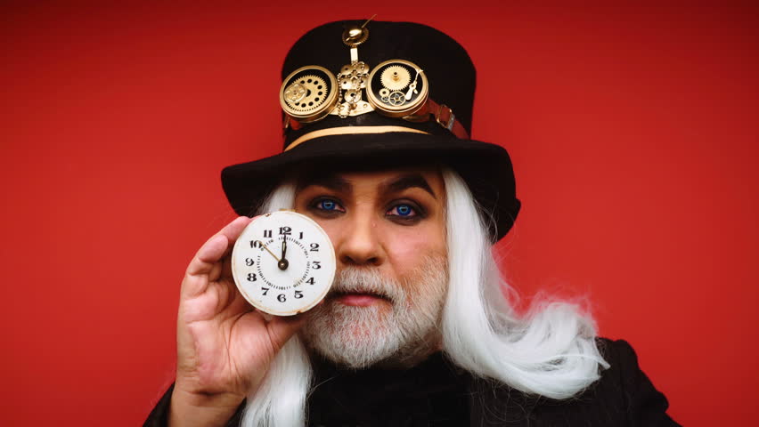 Time wizard. Old man with watch. 