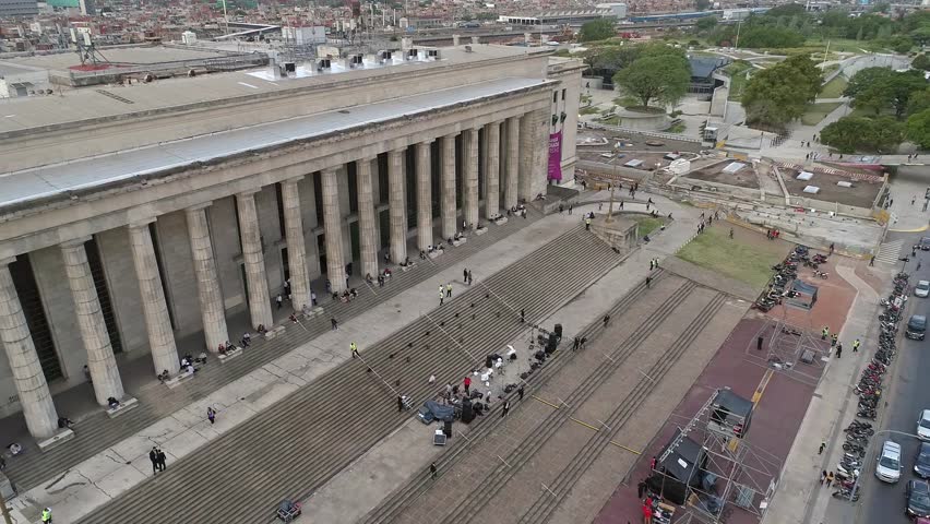 Aerial Drone Scene of Faculty of Law. Travelling out. Aerial View City Landscape, Historic Building, City Towers, Buenos aires-Argentina.