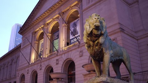 CHICAGO, IL - MARCH 18:The Art Institute of Chicago Lion on exterior building, Illinois on March 18, 2018.