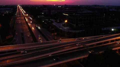 Aerial view Expressway motorway highway circus intersection at twilight time, Bangkok, Thailand.